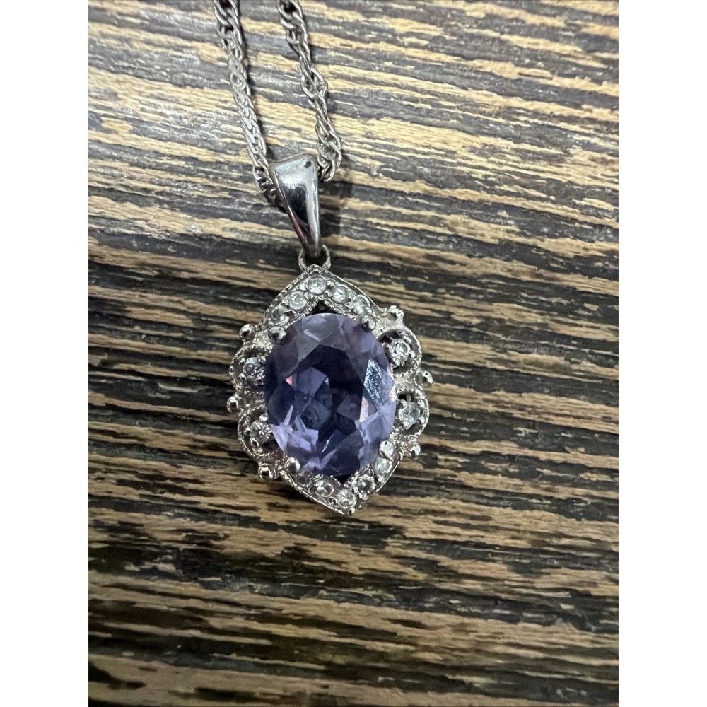 GOLD COAST PLATINUM PLATED PURPLE SIMULATED AMETHYST NECKLACE‎ 20"